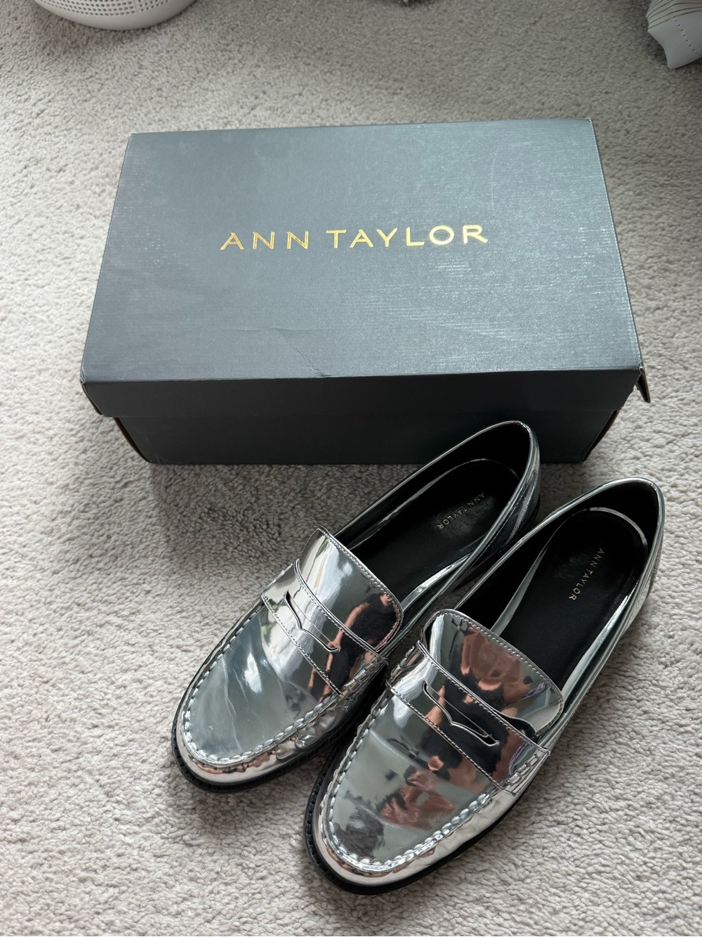 NWOT Ann Taylor Women’s  Silver Metallic Penny Loafers
